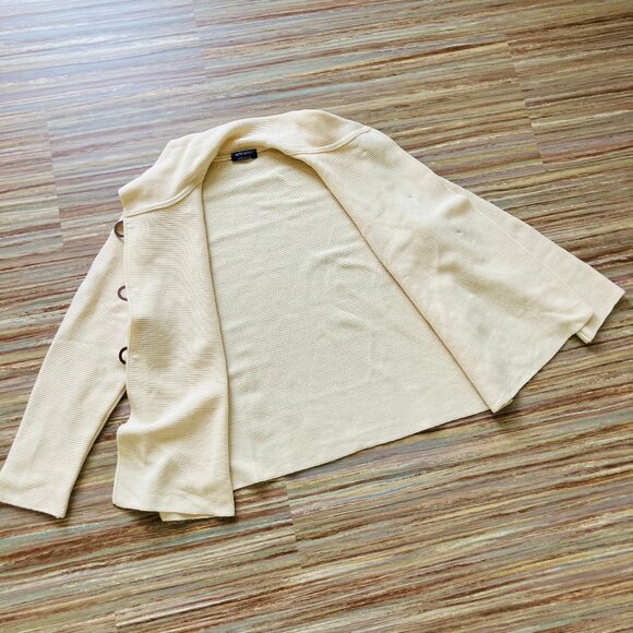 Saint James Ivory Wool Ribbed Knit Cardigan Sweater with Toggle Closures - Picture 7 of 11